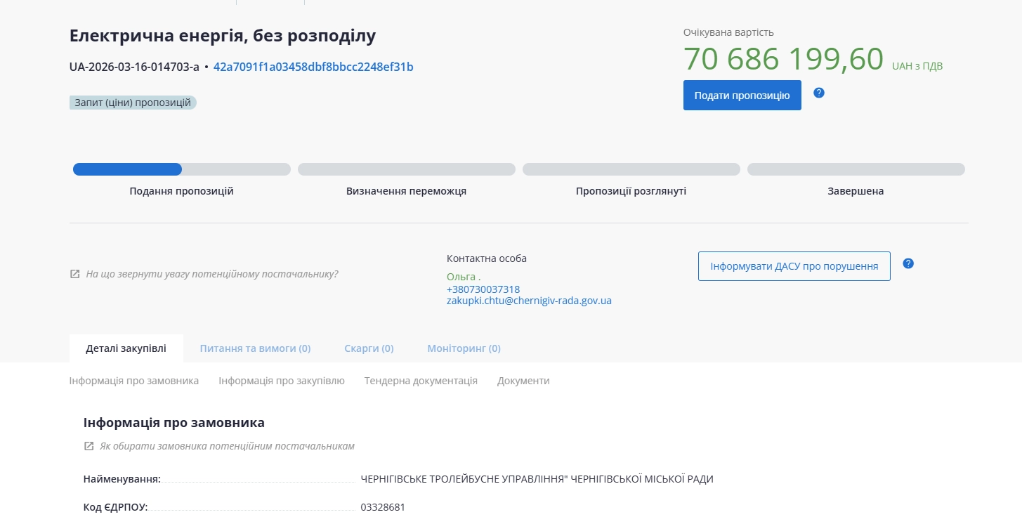 Понад 70 мільйонів на електрику: чернігівські тролейбусники оголосили масштабний тендер